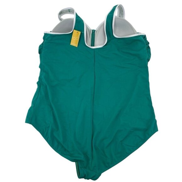 Delimira Plus Size 24 Dark Green Zipper Front One Piece Swimsuit NWT - Picture 2 of 10